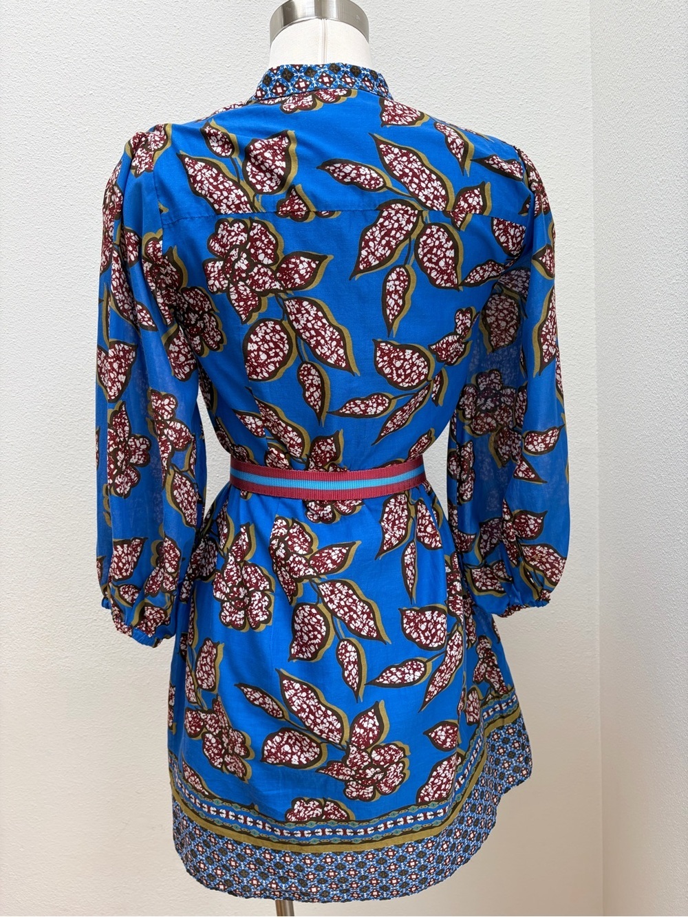 Alexis Berka Mini Dress Sapphire Batik Print Pleated Belted Cotton Blue Size Xs - Picture 7 of 12